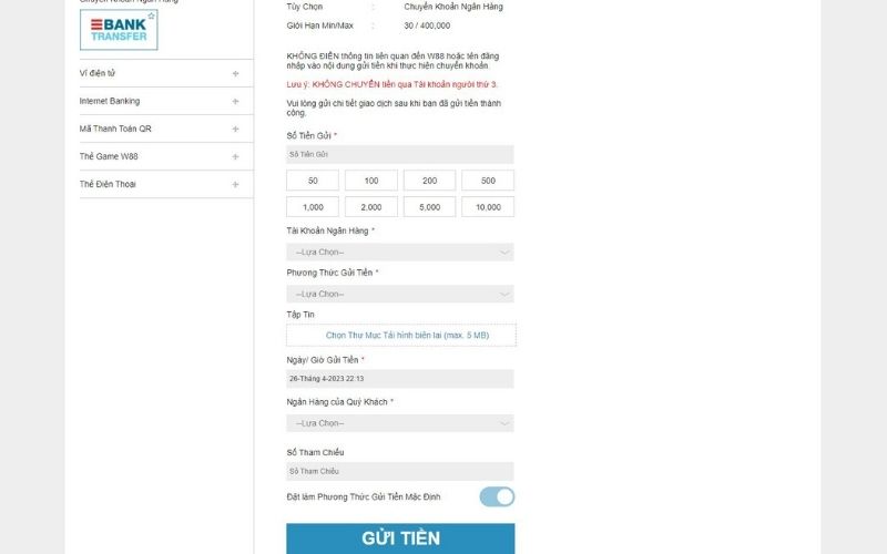 Hướng dẫn nạp tiền